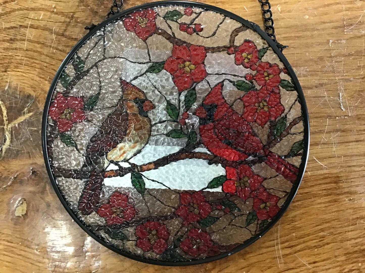 Cardinal, stained glass suncatcher memorial