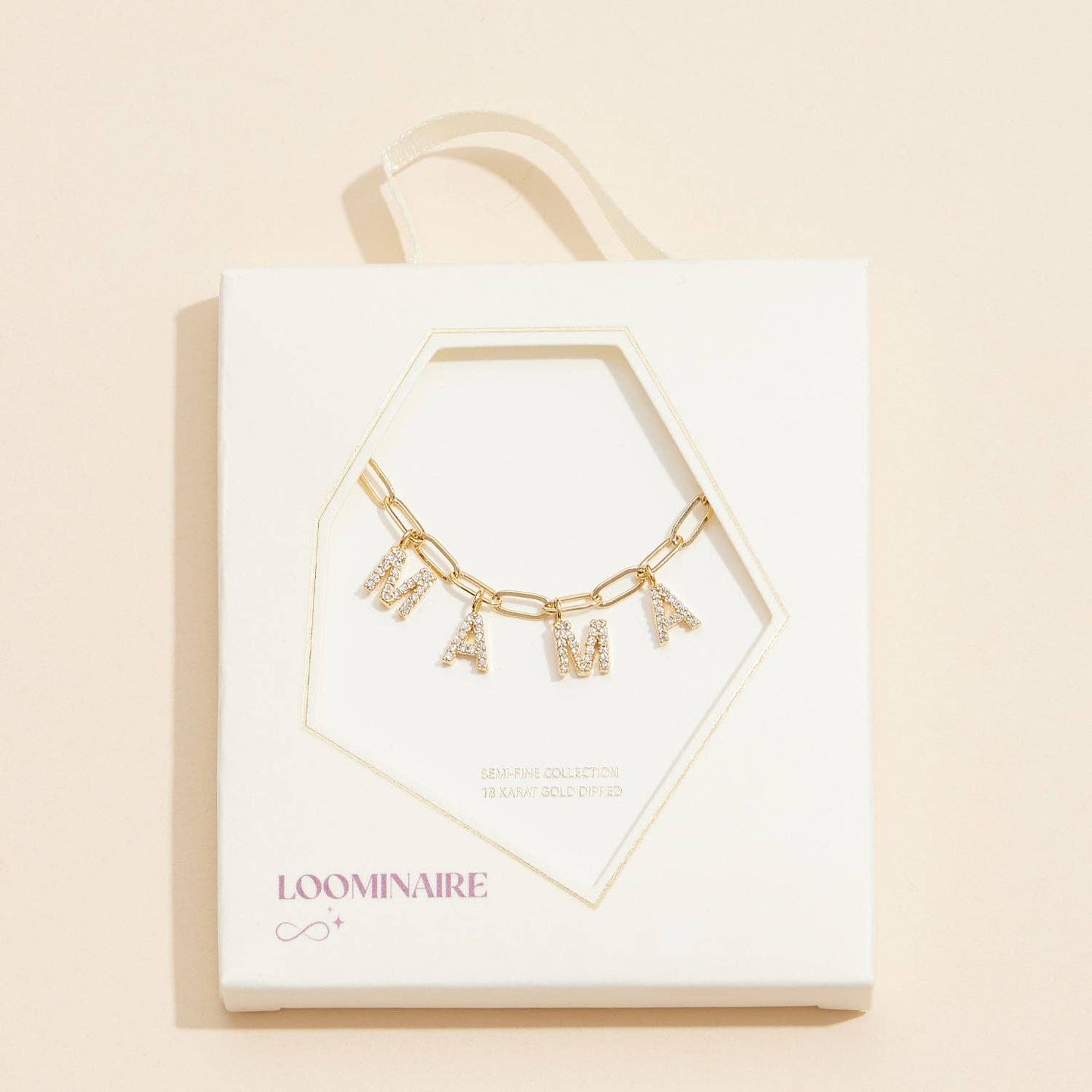 Sparkling "MAMA" Cubic Zirconia 18K Gold Charm Necklace