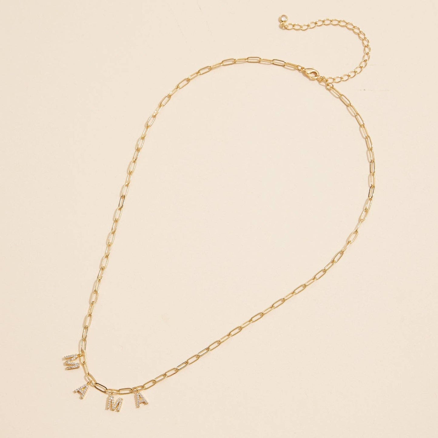 Sparkling "MAMA" Cubic Zirconia 18K Gold Charm Necklace