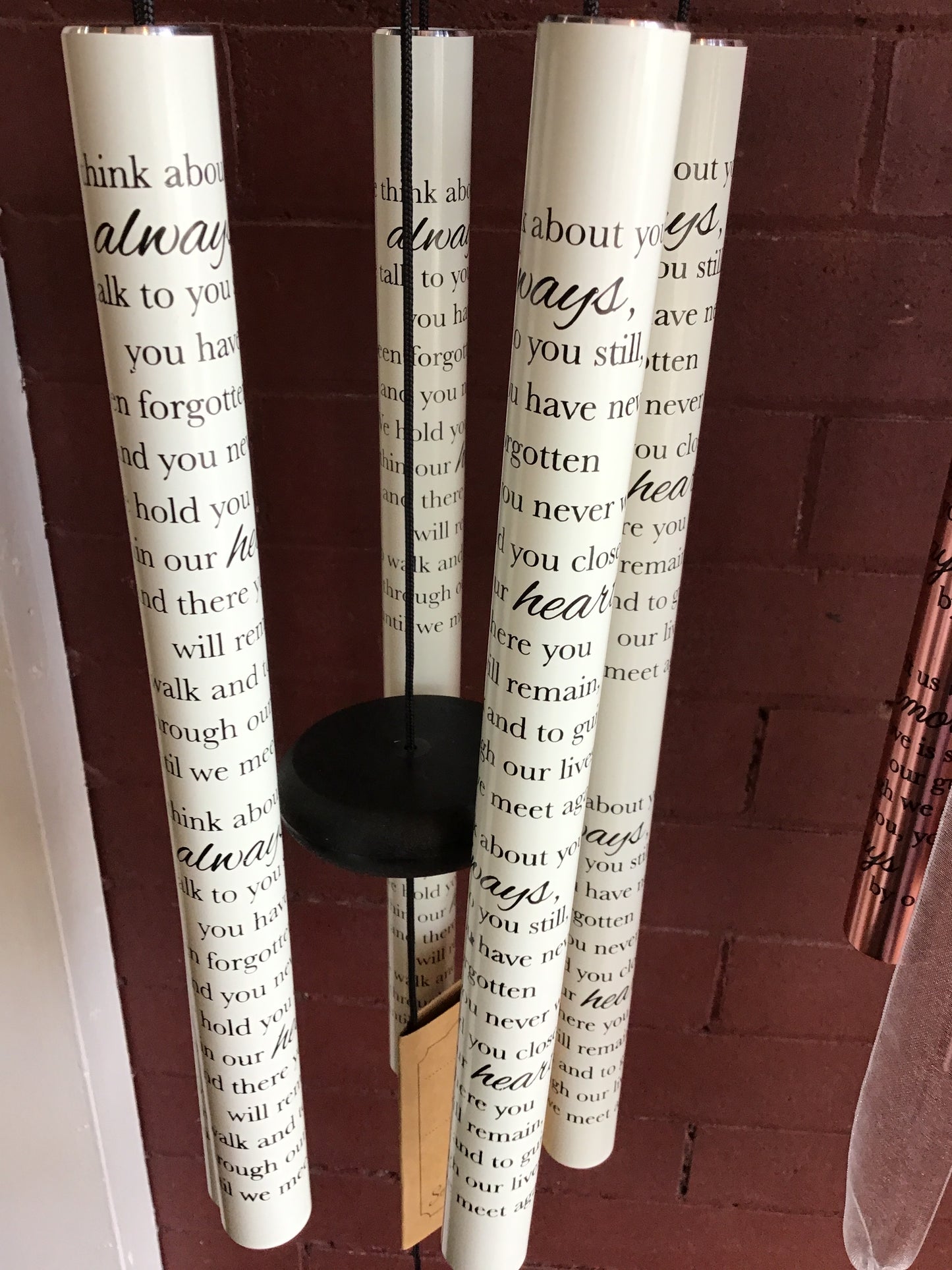 Cream color memorial windchime meet again