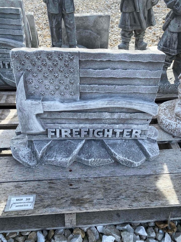 Firefighter Flag With Rock Base