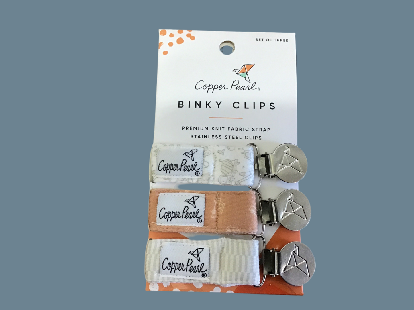Copper pearl baby binky clips
