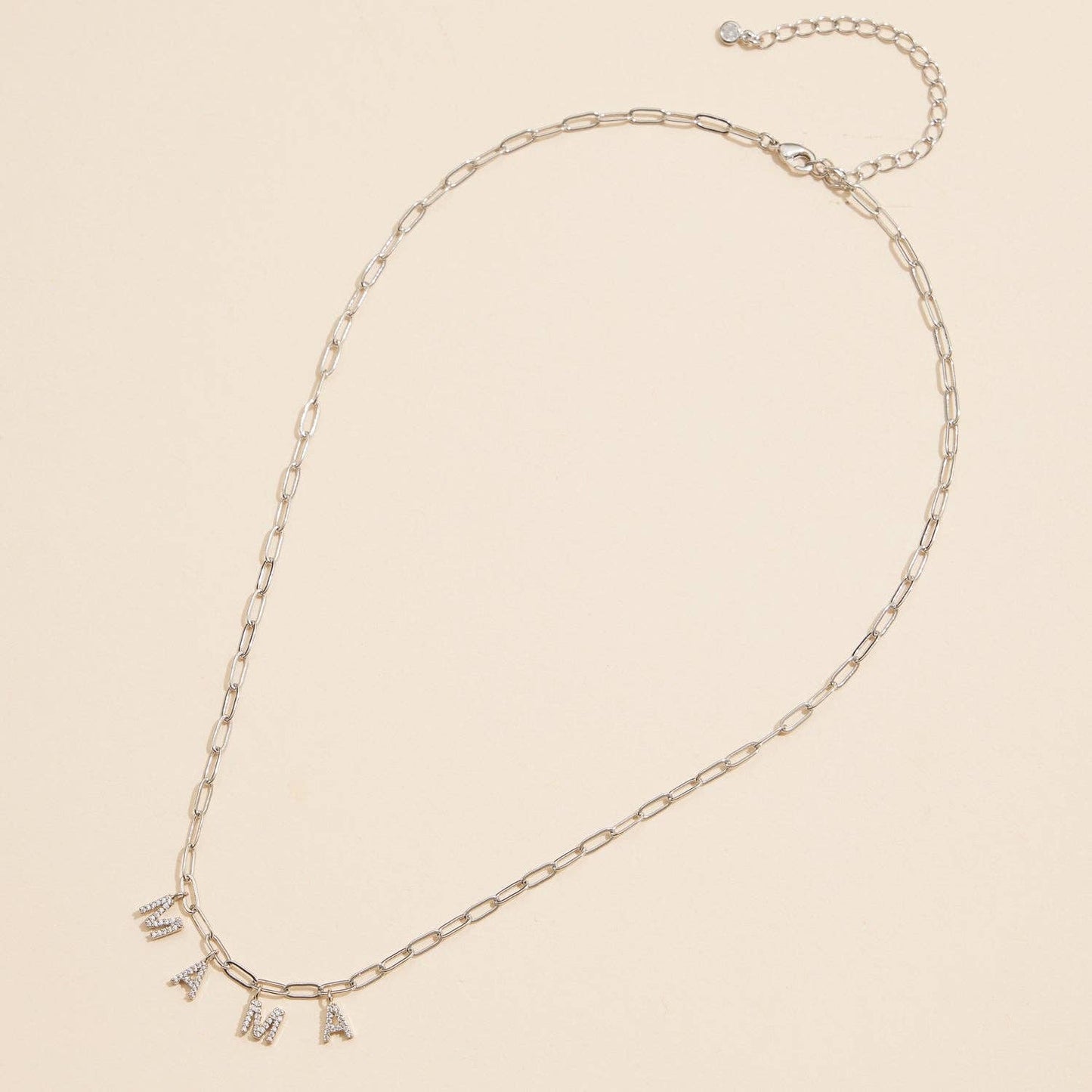 Sparkling "MAMA" Cubic Zirconia 18K Gold Charm Necklace