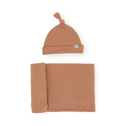 Stretch Knit Swaddle and Hat - Terracotta