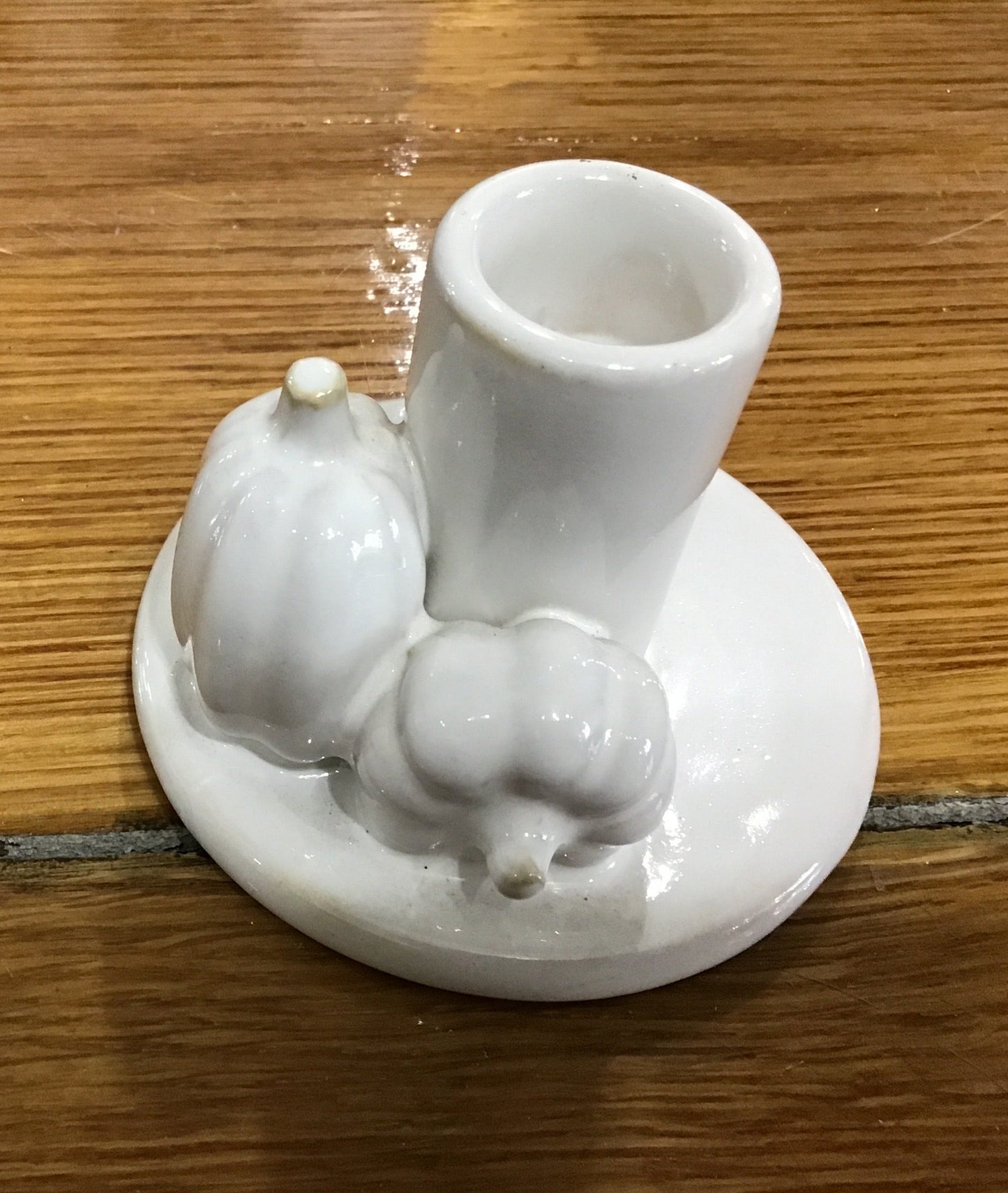 Small white pumpkin candle stick glazed terracotta