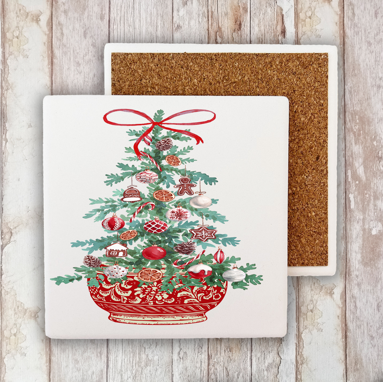 Christmas Chinoiserie Christmas Tree Stone Coaster