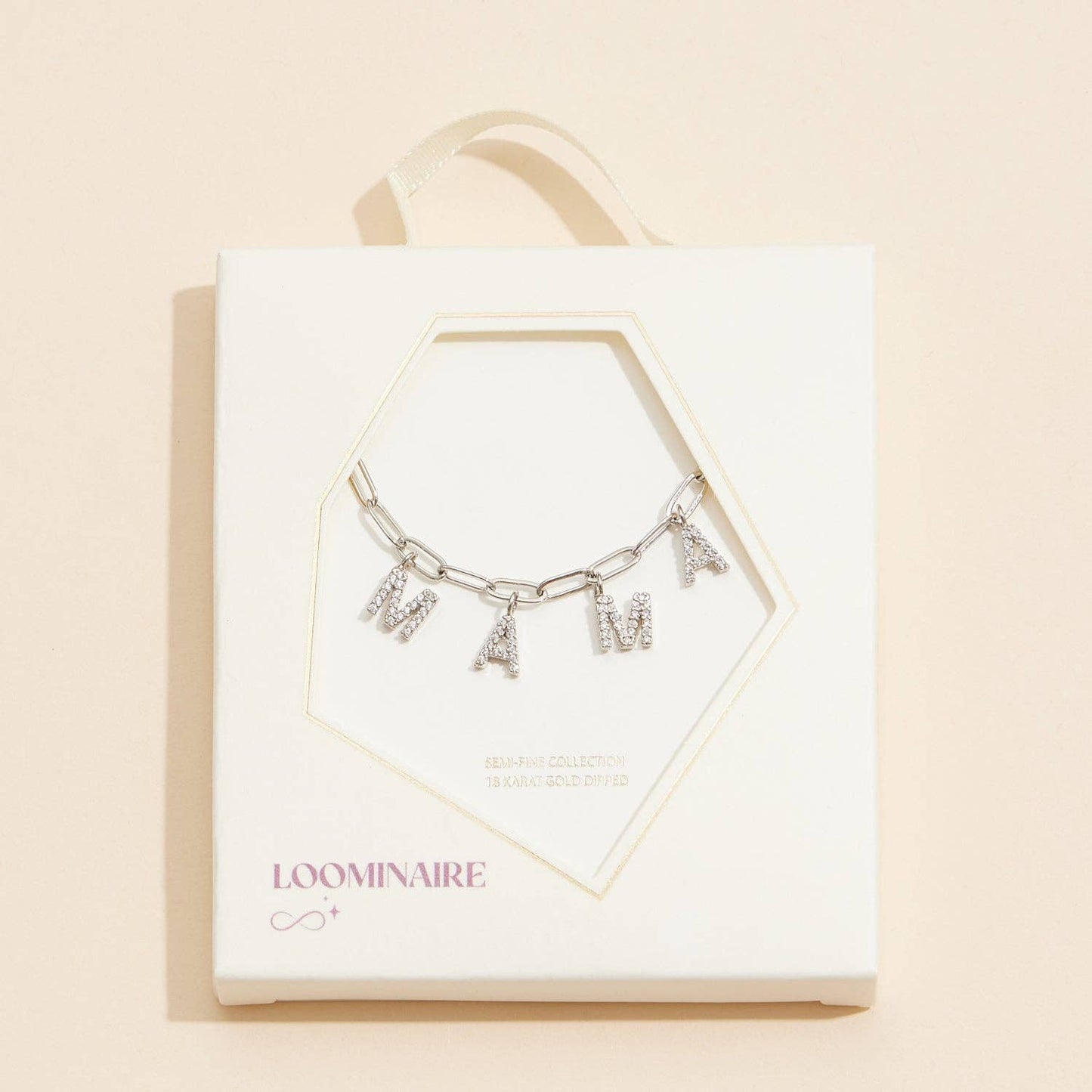 Sparkling "MAMA" Cubic Zirconia 18K Gold Charm Necklace