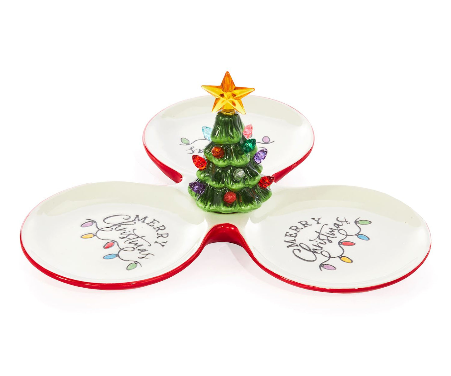 Ceramic Sectional Platter With Light Up Tree