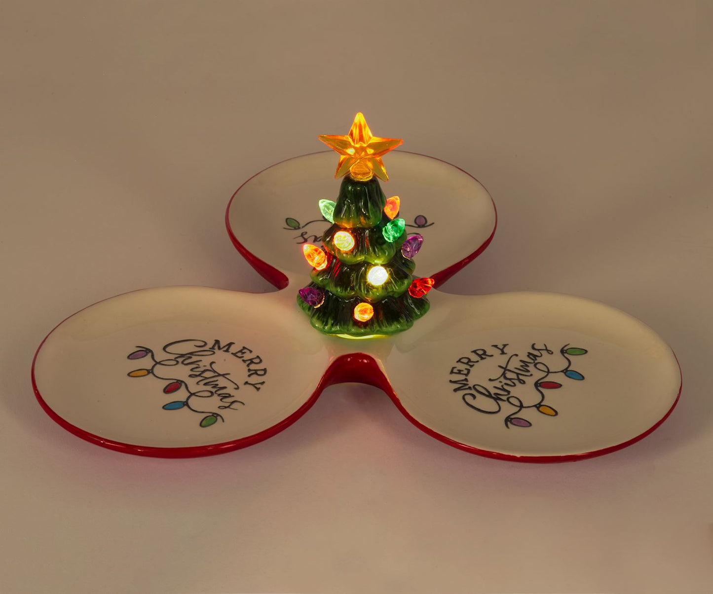 Ceramic Sectional Platter With Light Up Tree