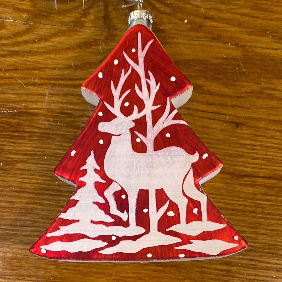 Deer and Tree Red and White Ornament