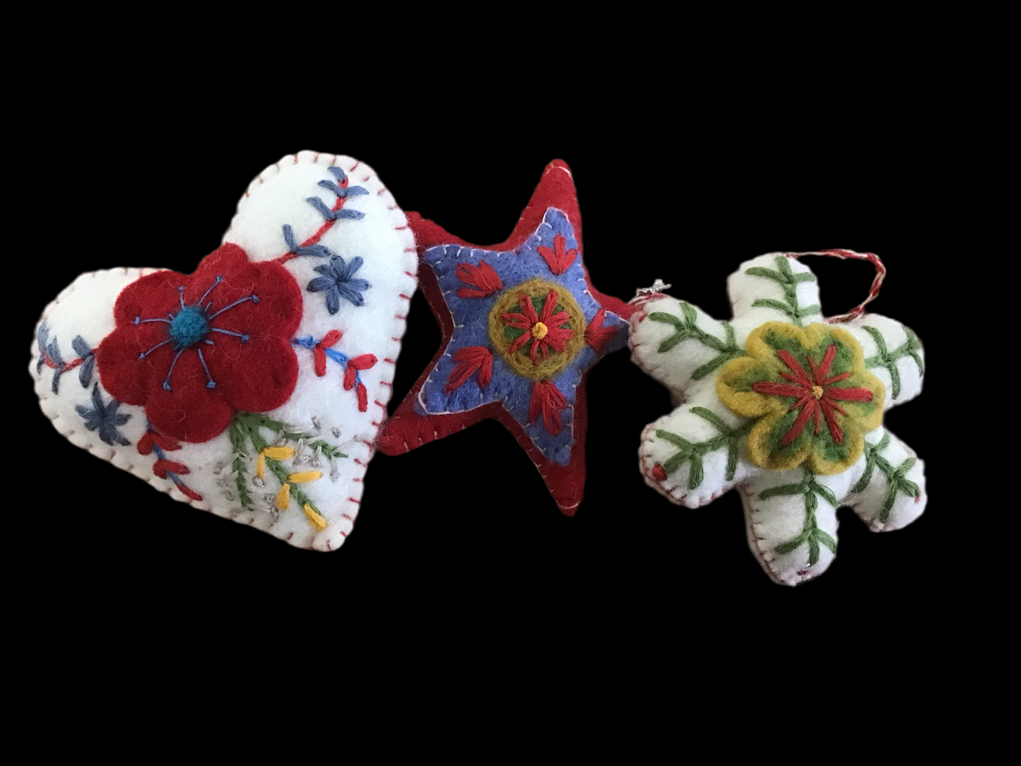 Felt ornament heart , flower , star