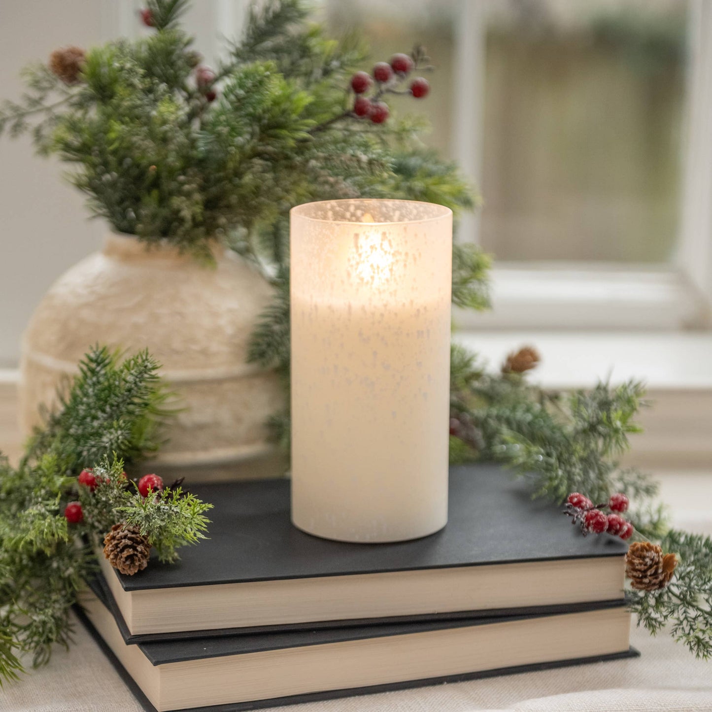 6" SNOWY GLASS 3D FLAME CANDLE