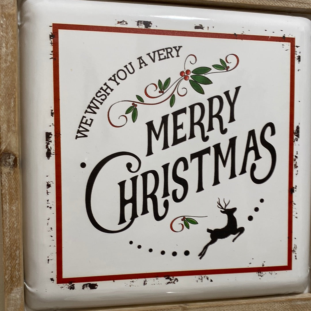 Merry Christmas Wood and Metal Framed Sign
