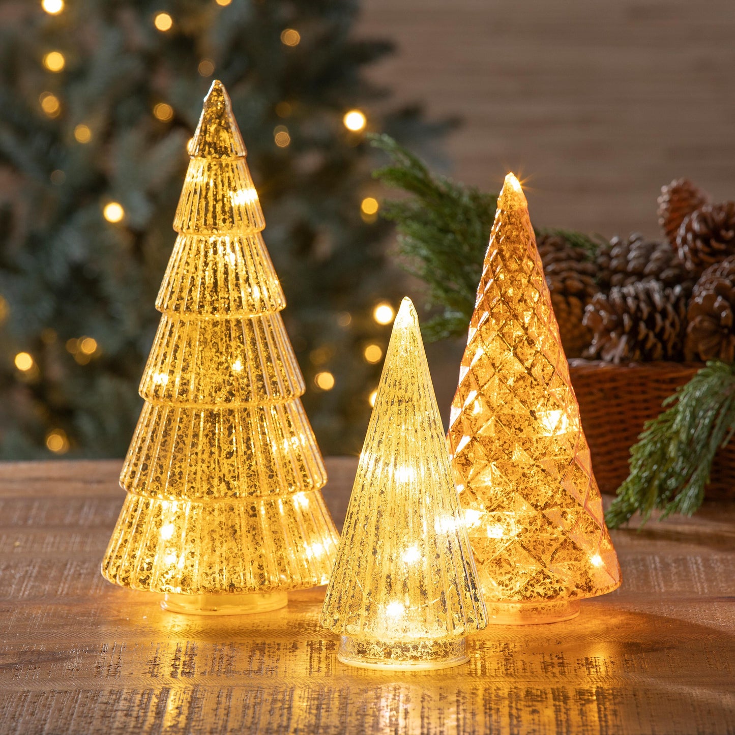 Metallic Glass Lighted Tree