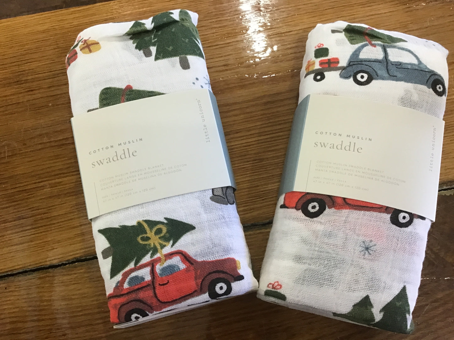 Swaddle with Christmas cars and trees