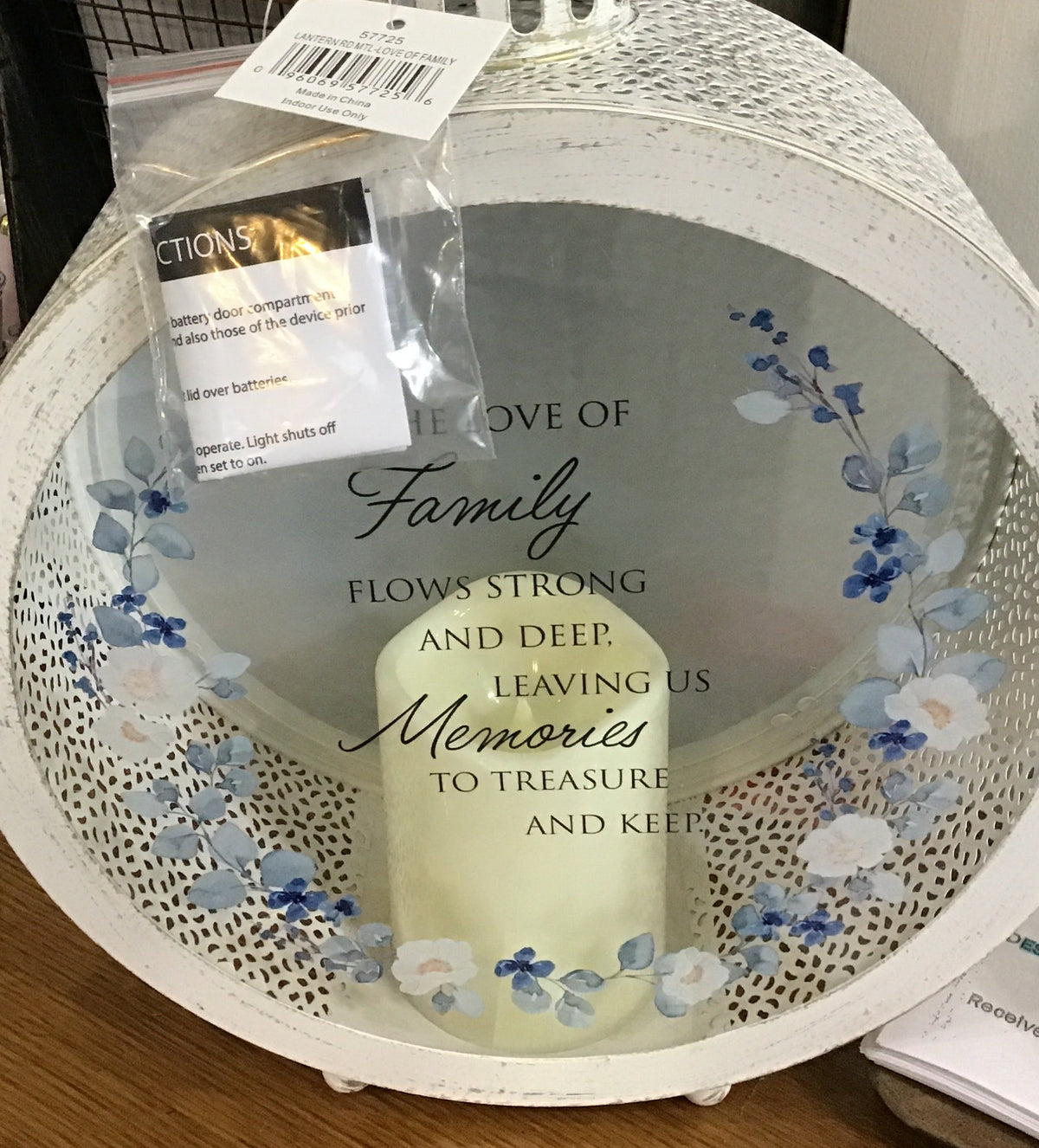 Memorial Metal Circle Dark Blue Flowers