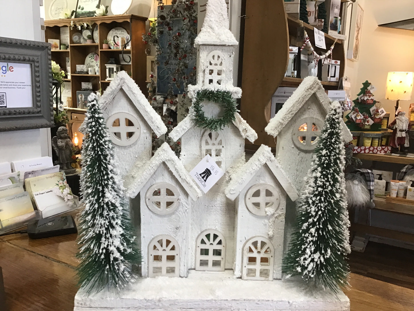 White wood church with snow