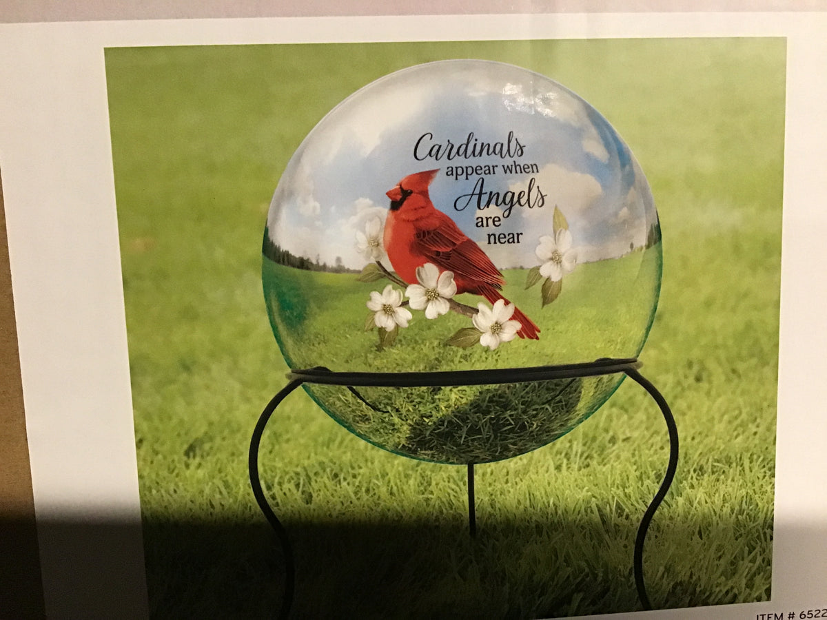 Memorial gazing ball cardinal with stand
