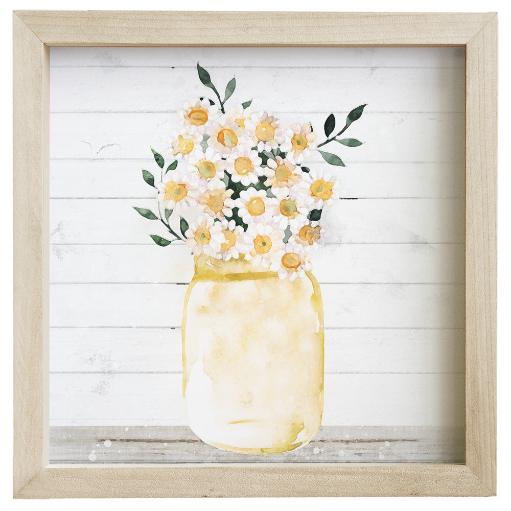 Yellow Potted Daisies Wood Sign