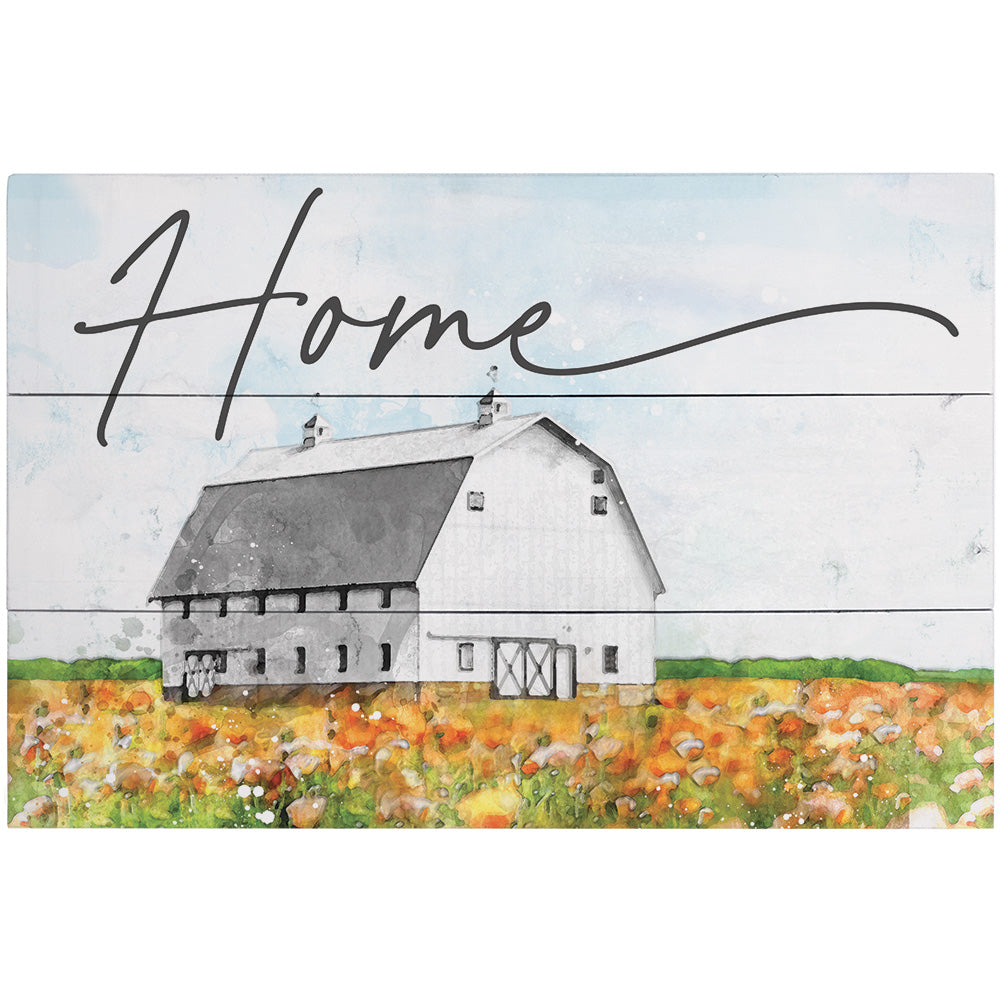Home Floral Barn Scene Wood Slat Sign