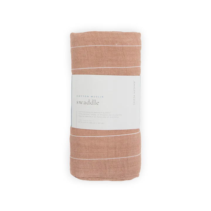 Cotton Muslin Swaddle - Mauve Stripe
