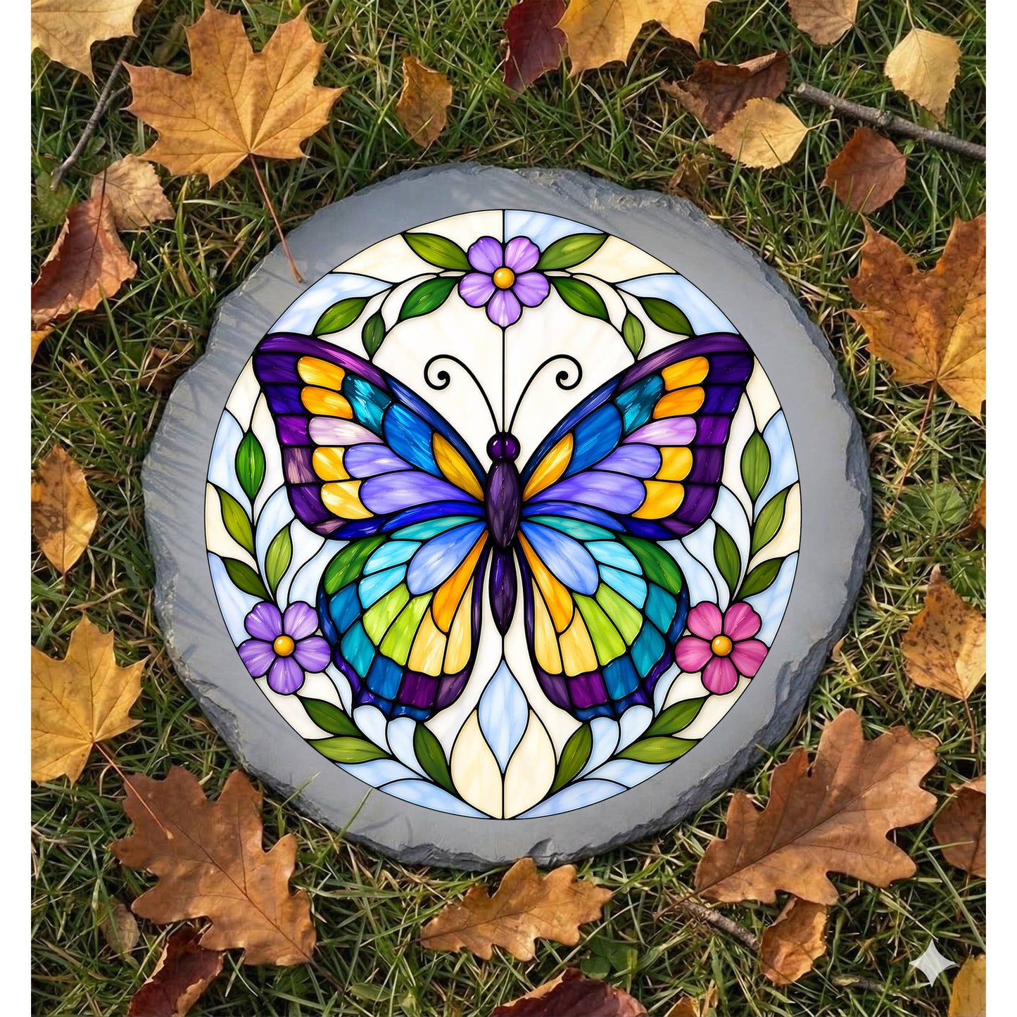Memorial Stain Glass Artwork BUTTERFLY STONE GRAY