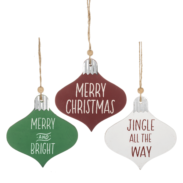 Red, Green & White Holiday Text Ornament