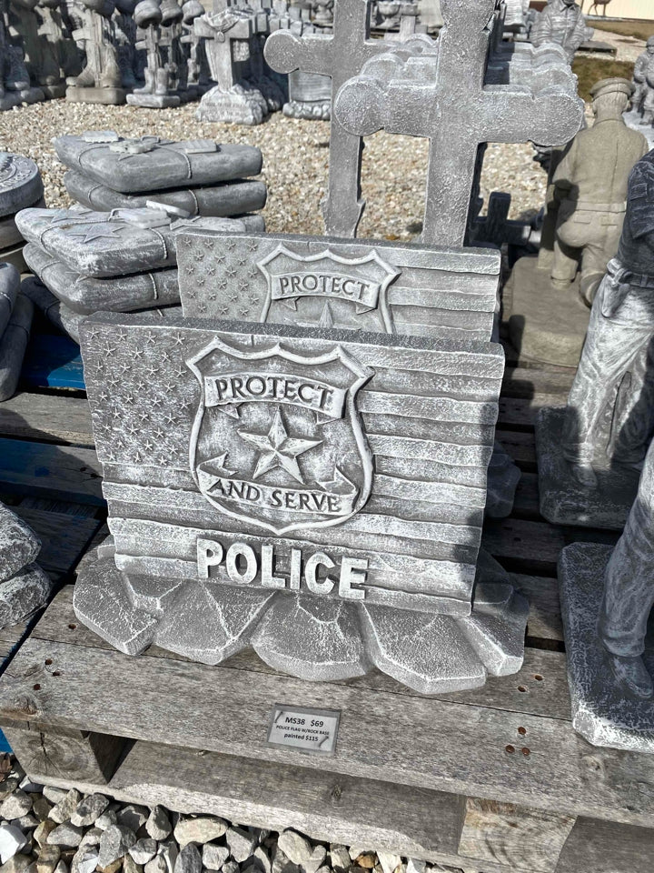 Police Flag With Rock Base