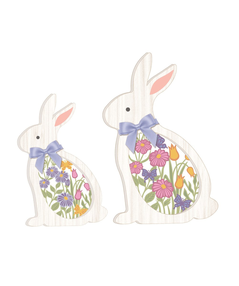 Laser Cut Wood Bunny With Floral - Small
