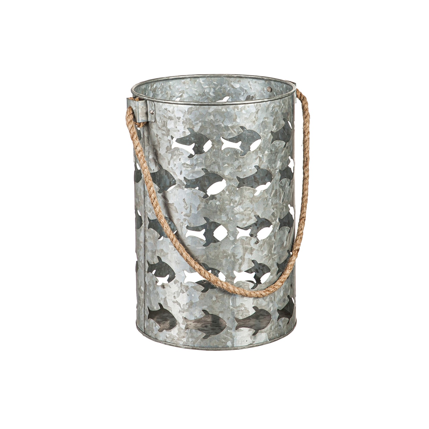 Small Metal Fish Lantern with Jute Handle
