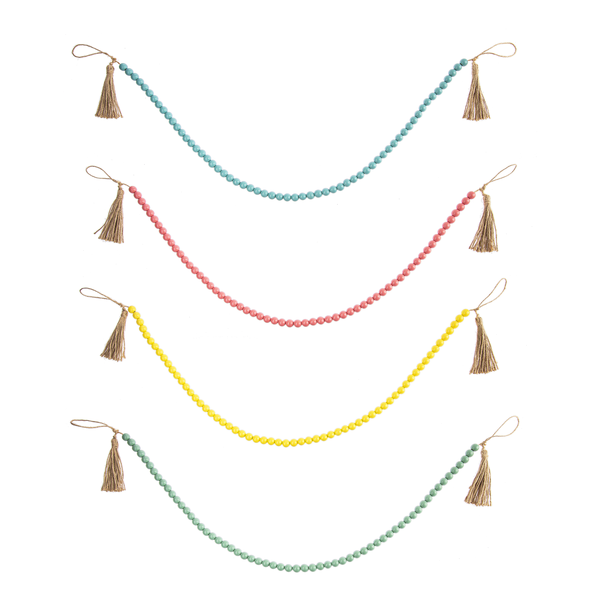 Colorful Wood Beaded Garland with Tassel