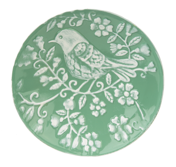 Sage Enamel Embossed Bird and Floral Wall Decor