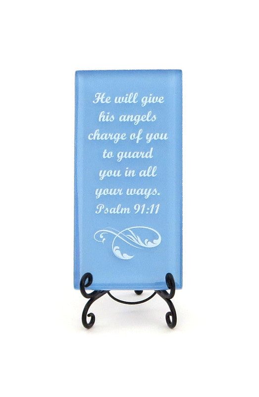 He Will Give His Angels Glass Plaque