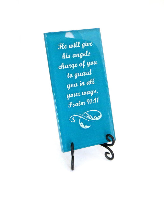 He Will Give His Angels Glass Plaque