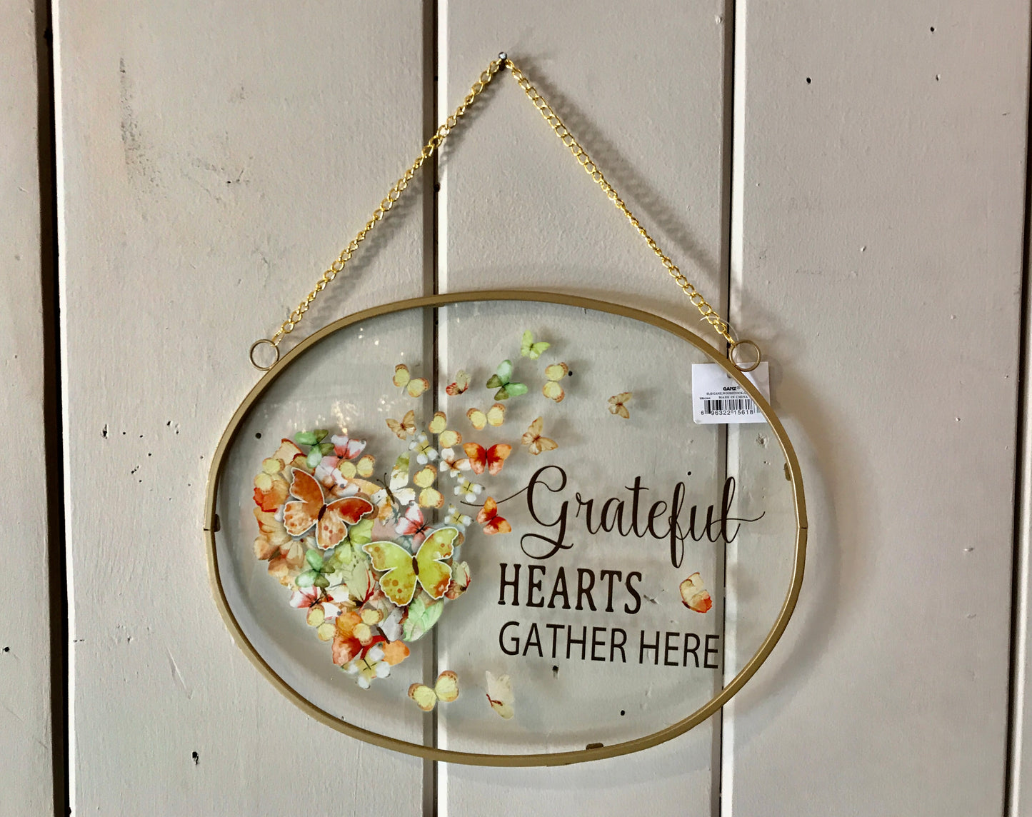 Grateful Hearts Butterfly Oval Window Plaque