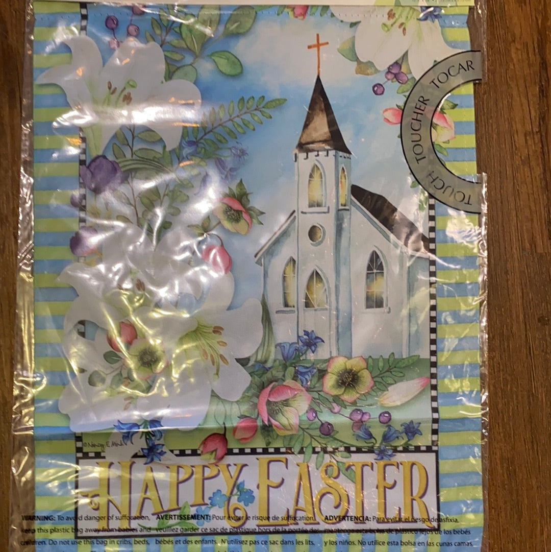 Easter Church with Flowers Garden Flag