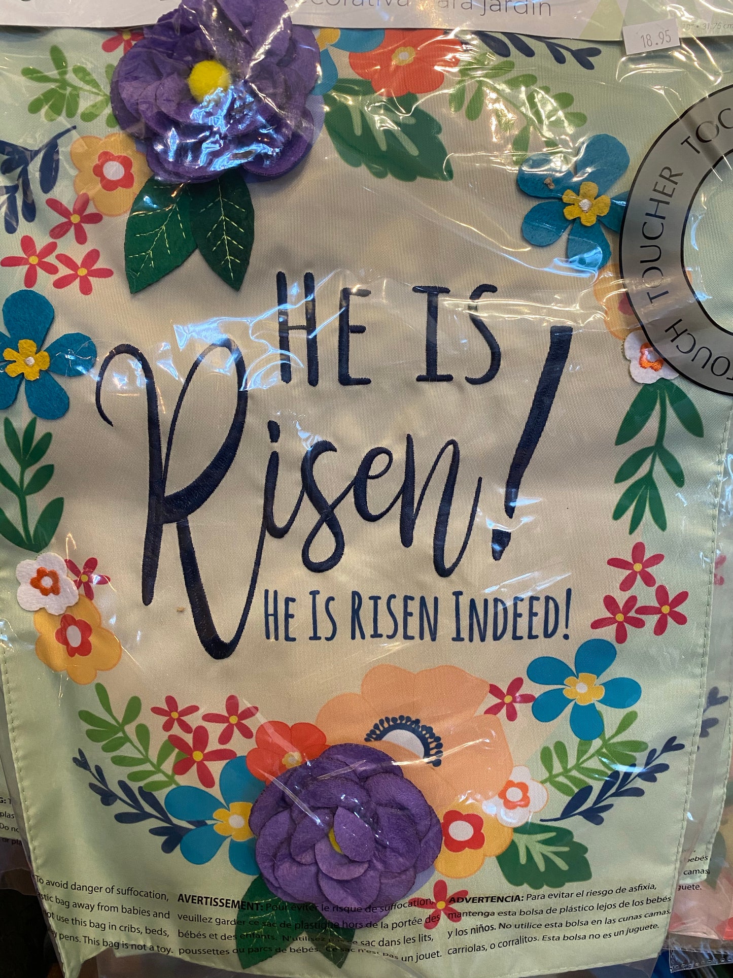 He Is Risen Floral Garden Applique Flag