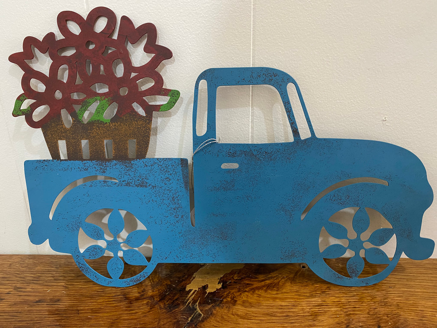 Blue Metal Pick Up Truck with Flower