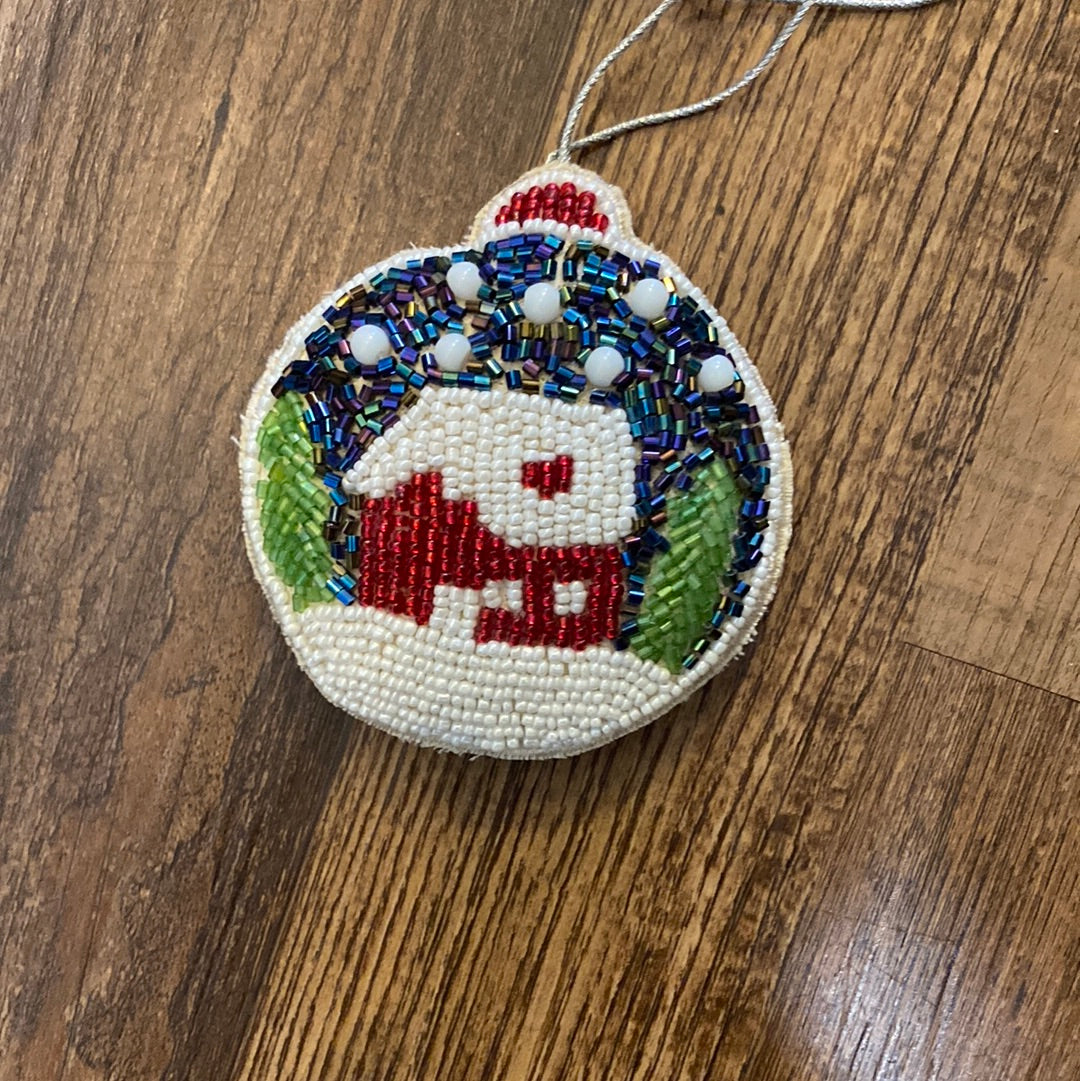 Beaded and Embroidered Winter House Ornament