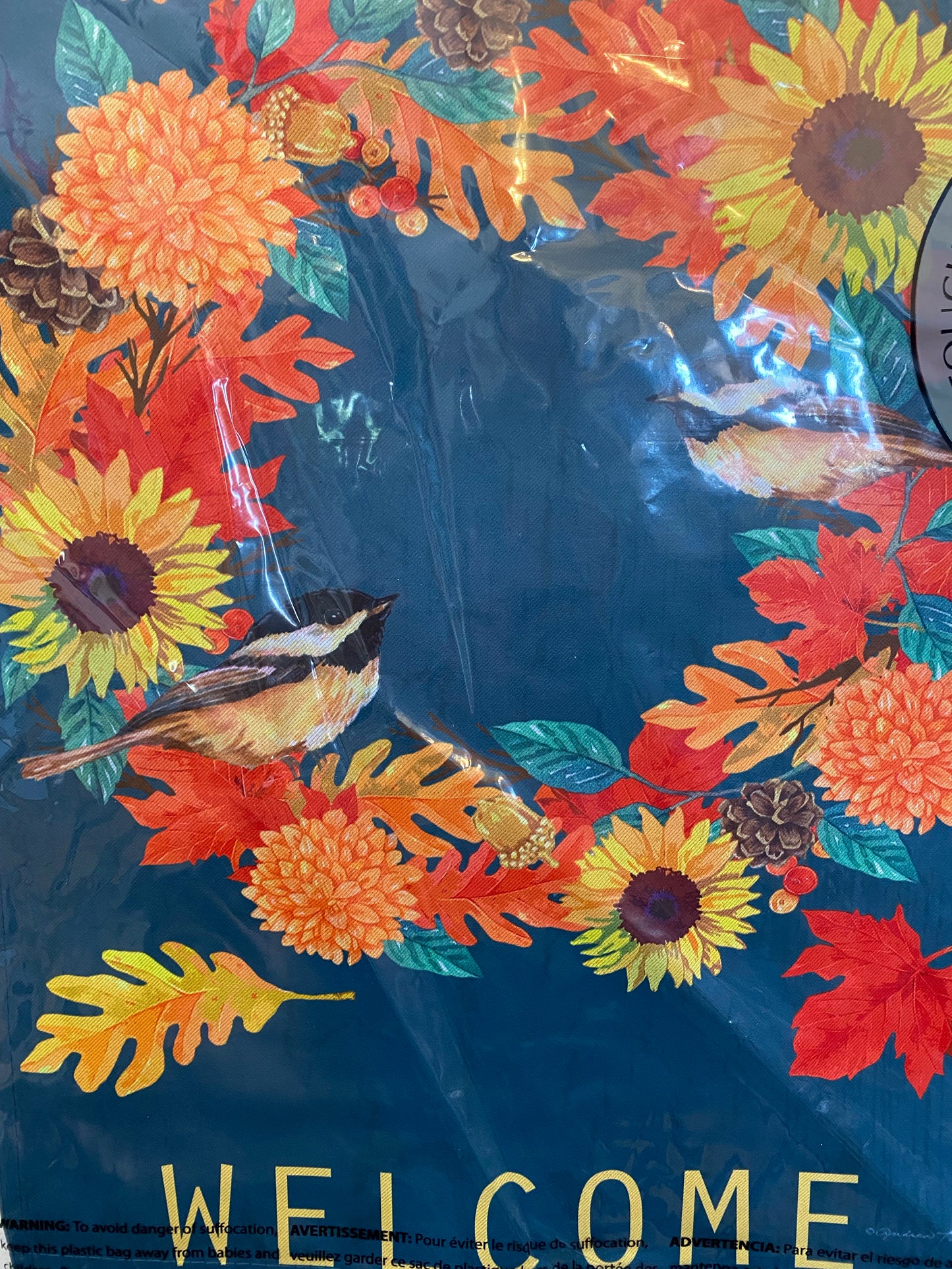 Fall chickadee wreath garden suede Flag