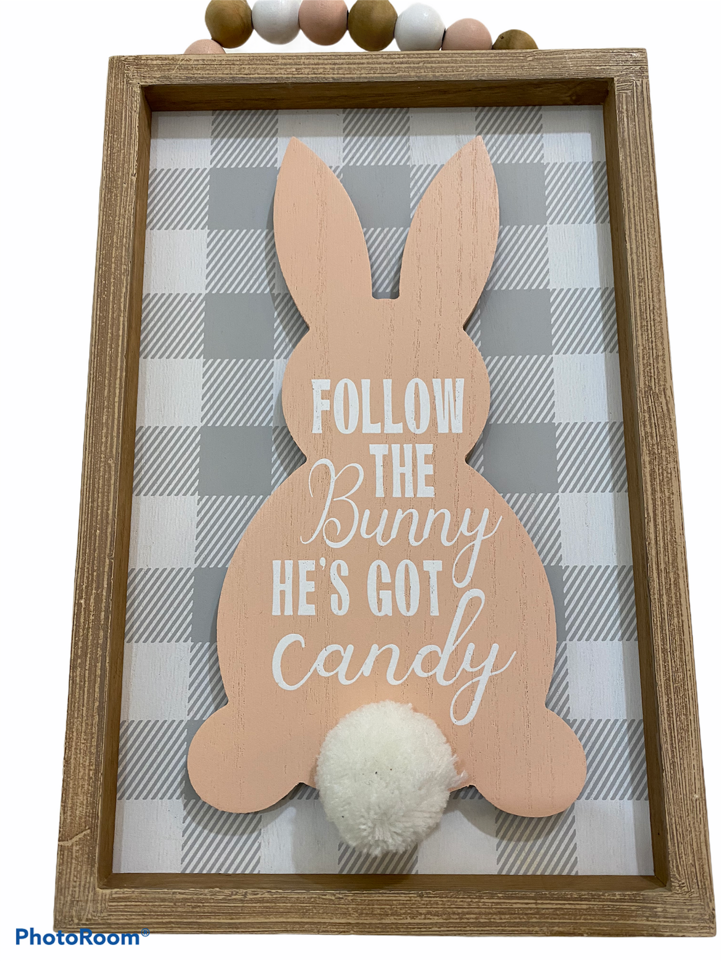Wood Framed Easter Bunny Block Sign