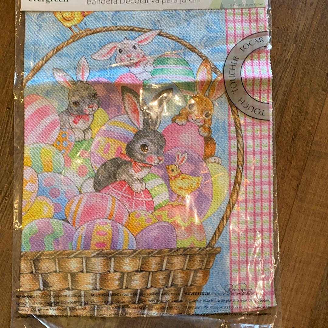 Basket of Easter Bunnies Garden Textured Flag