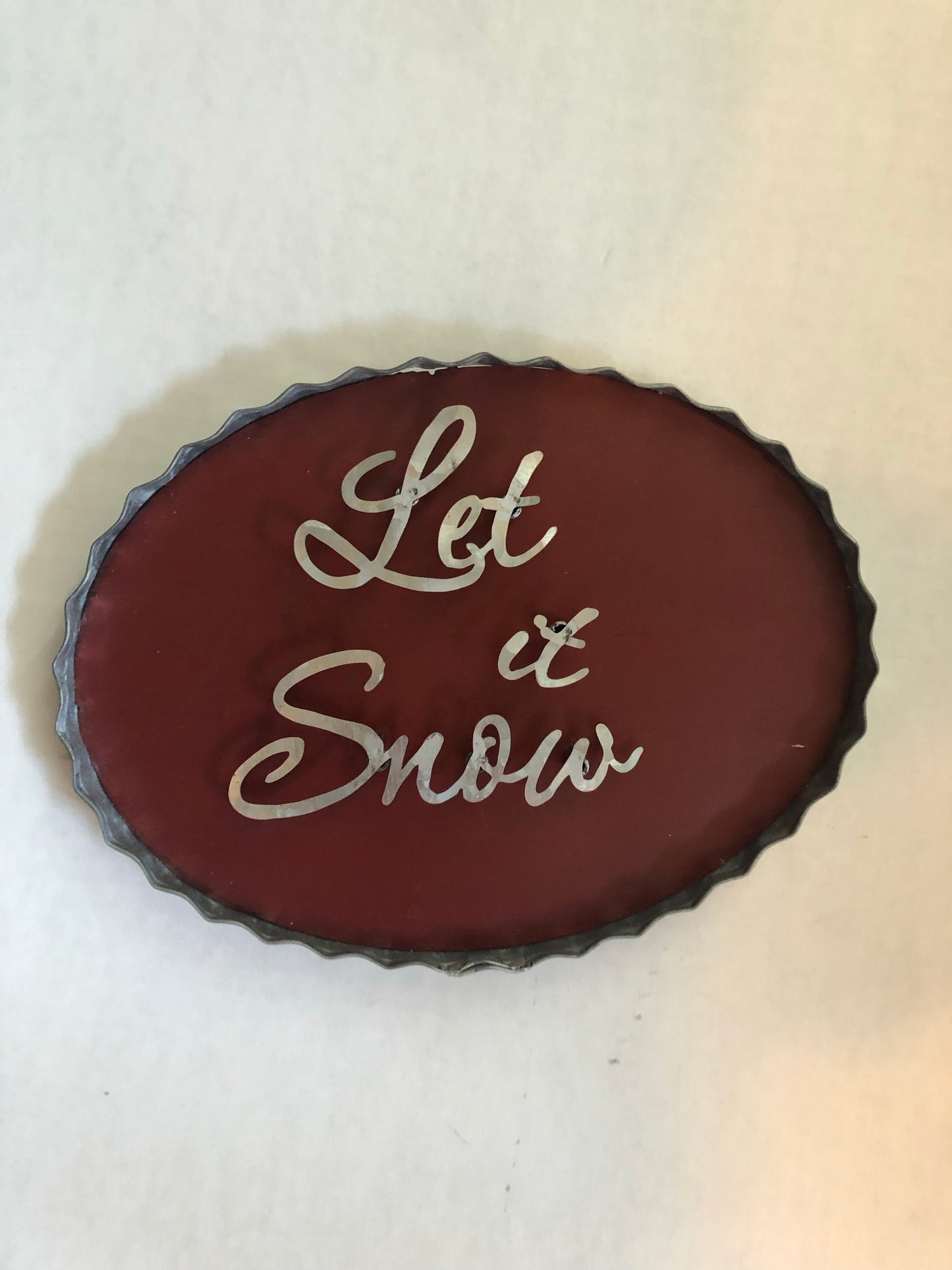 Metal Oval Sign "Let it Snow"