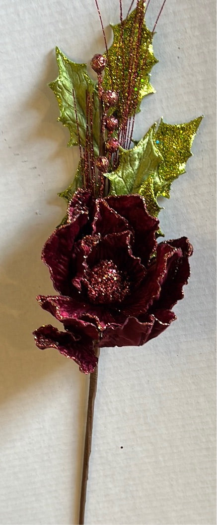 Burgundy Christmas Glitter Flower