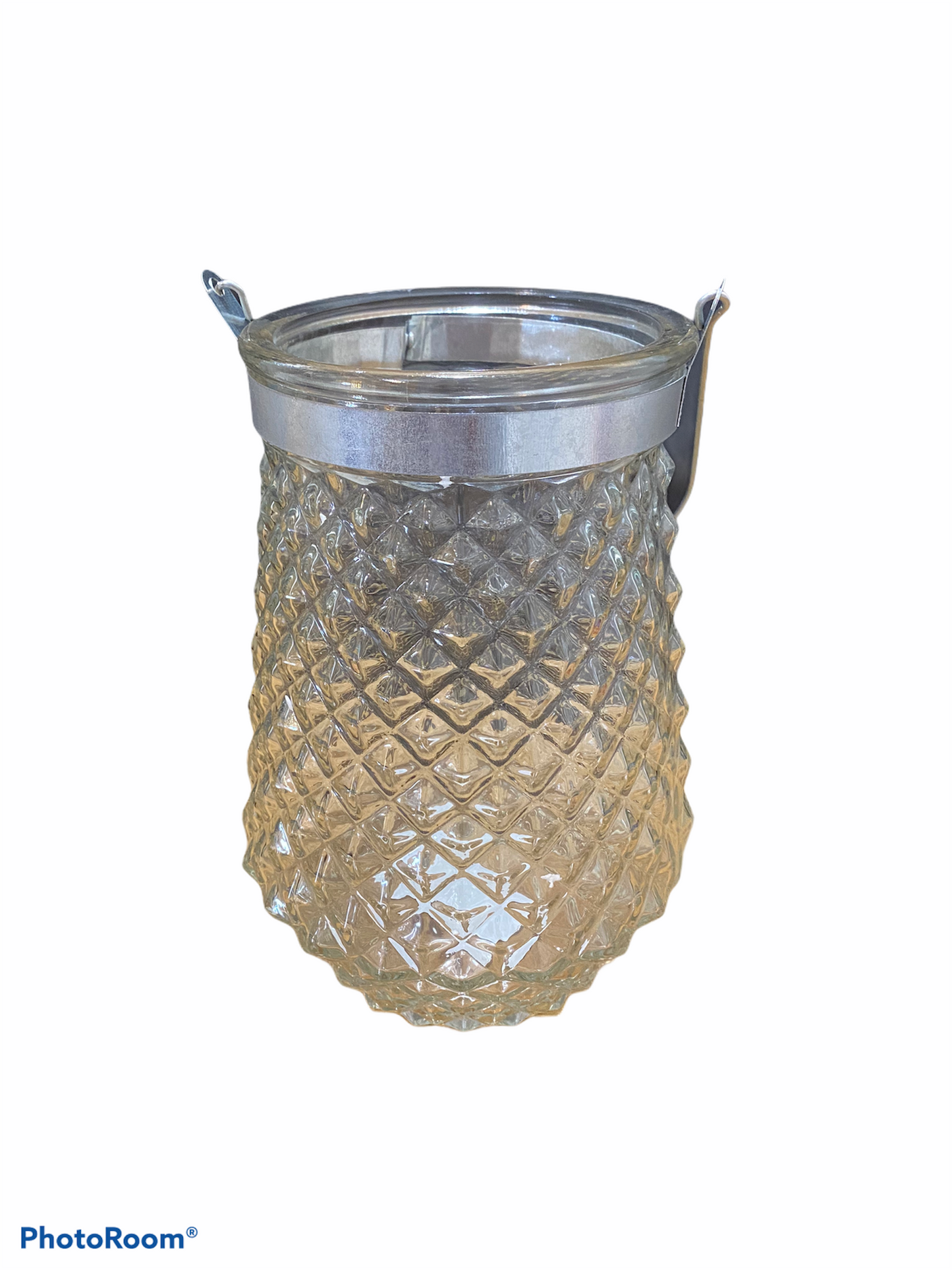 Large Glass Vase with Metal Handle