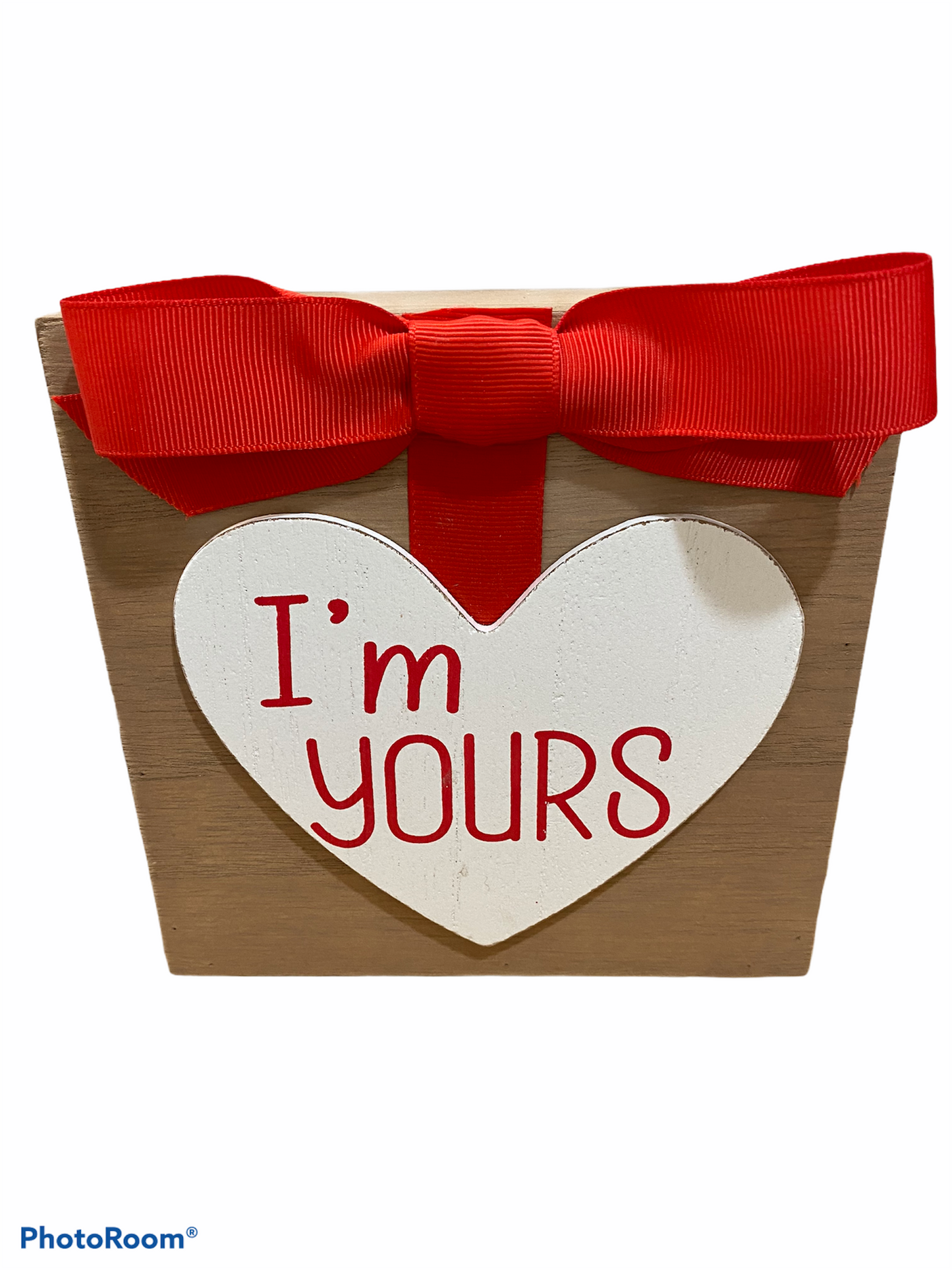 I'm Yours Wood Valentine Box Sign with 3D Lift Heart and Bow