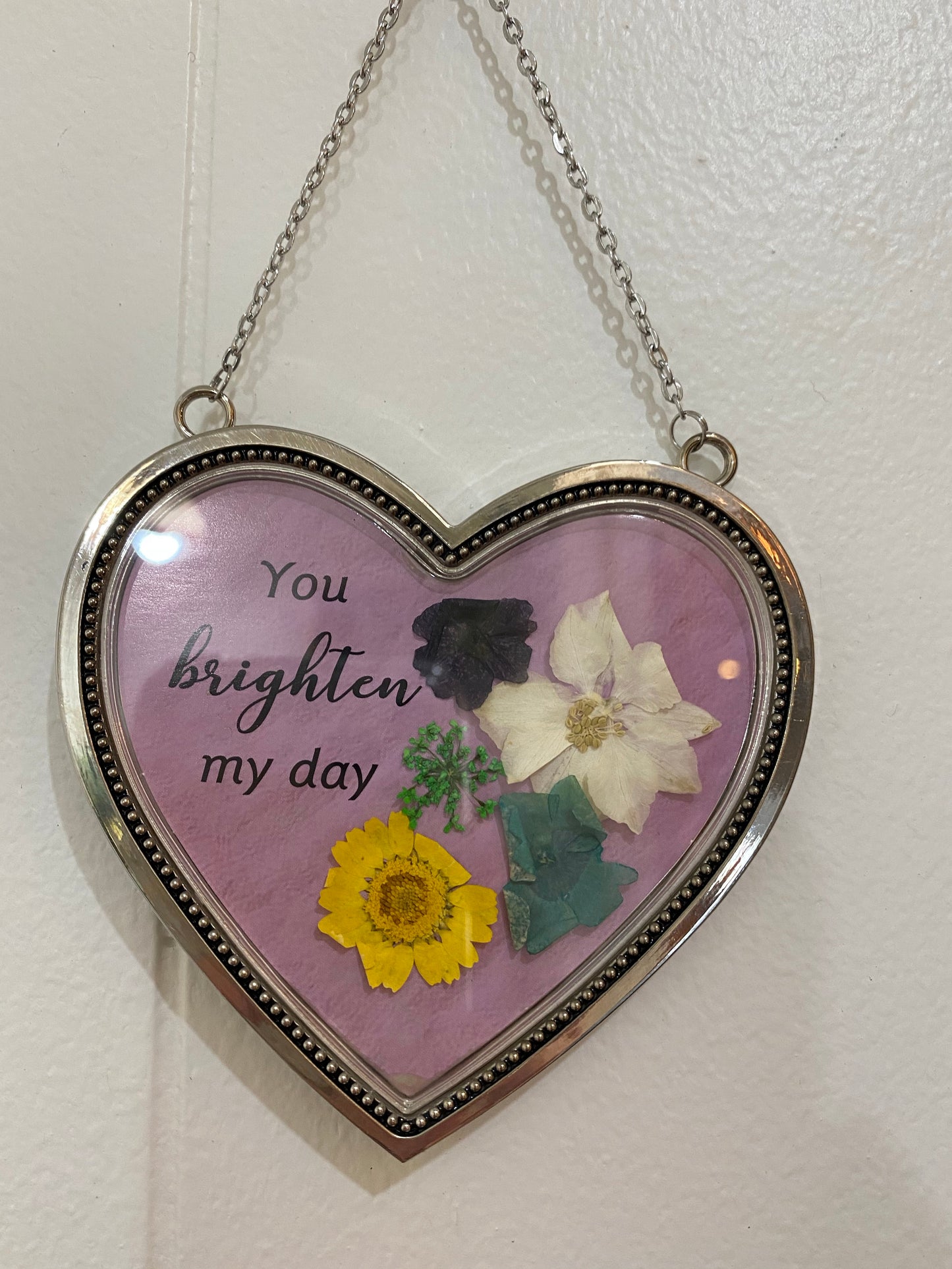 Pressed Flowers Heart Shaped Ornament