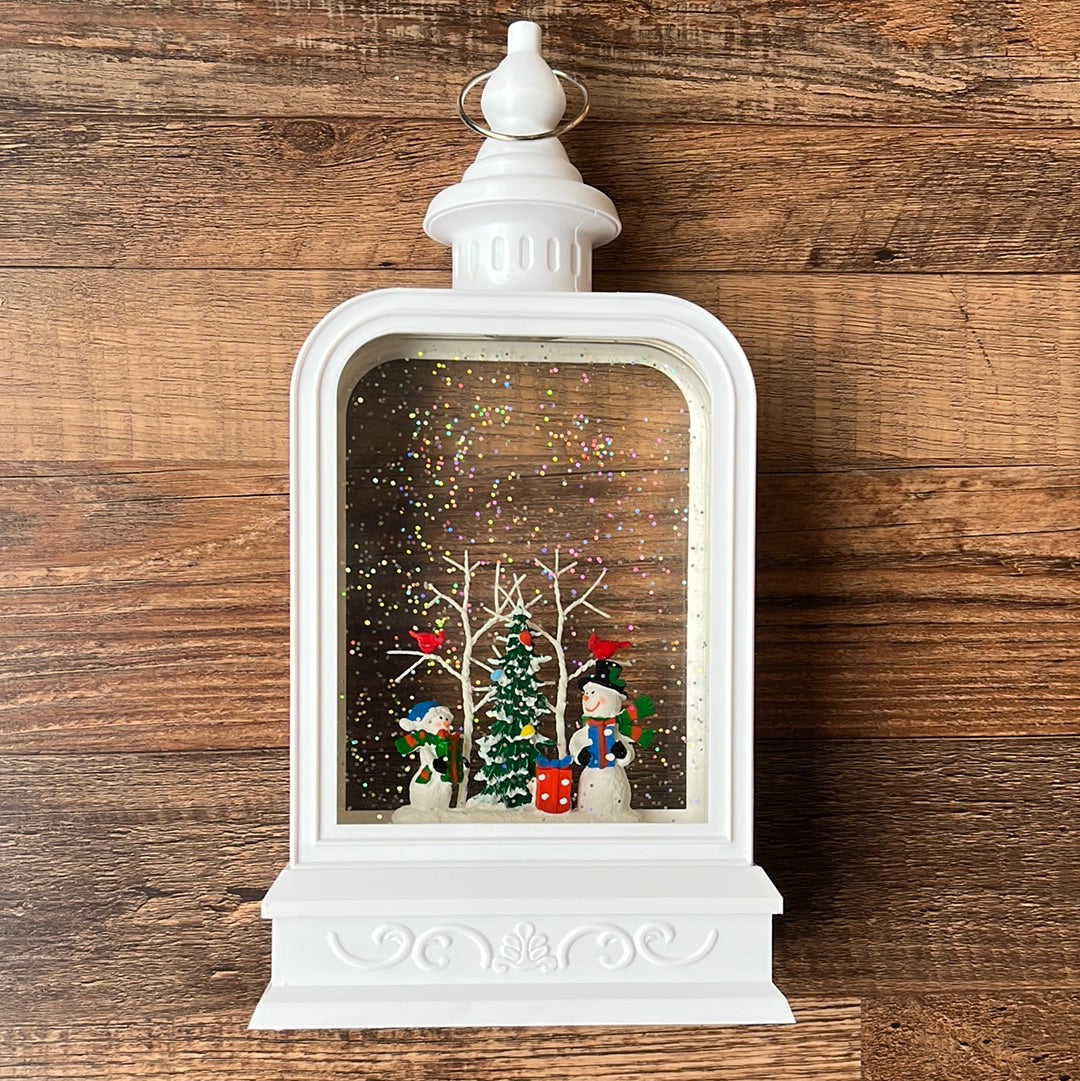 LED Light Up Shimmer Snowman Scene Lantern