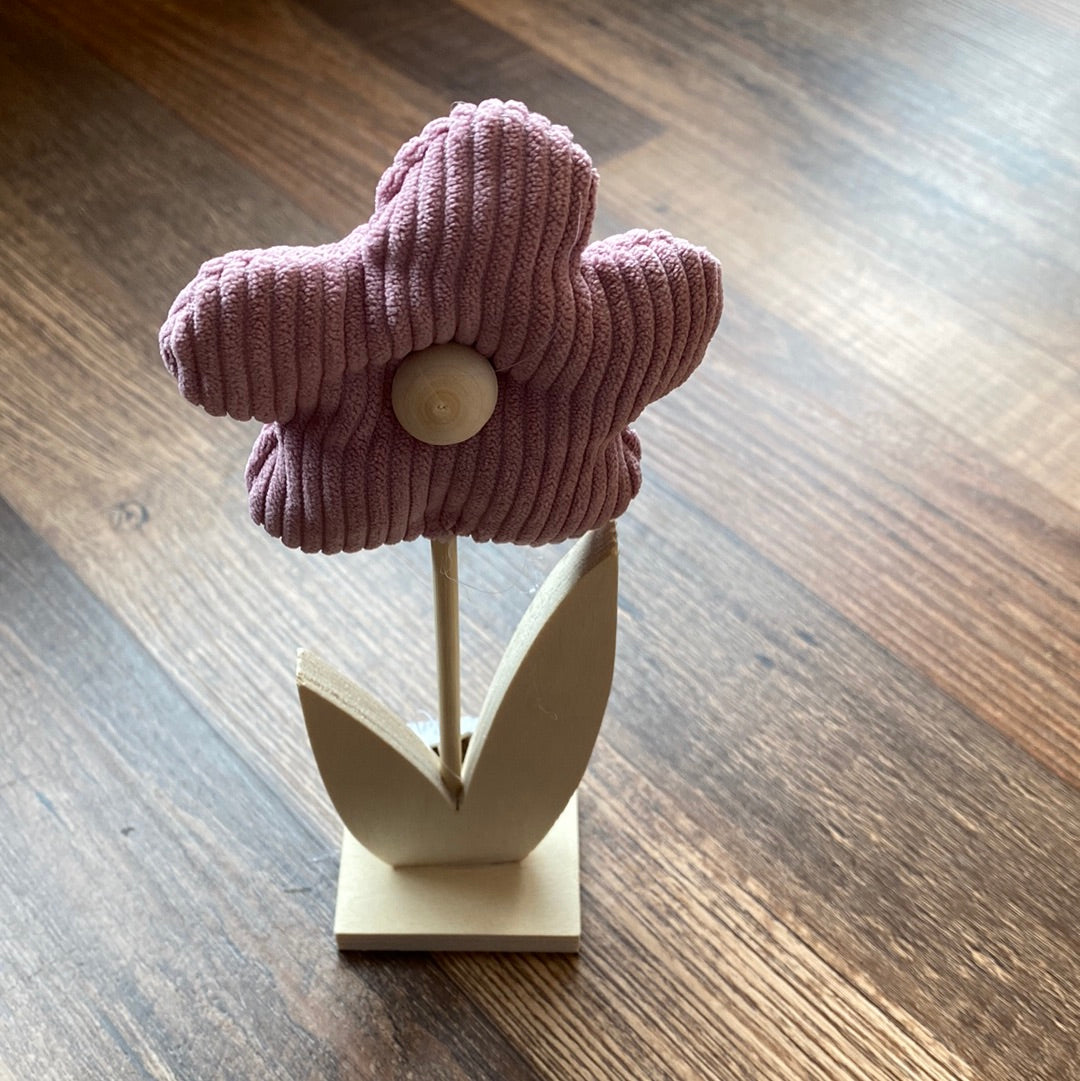 Plush Flower and Wood Base