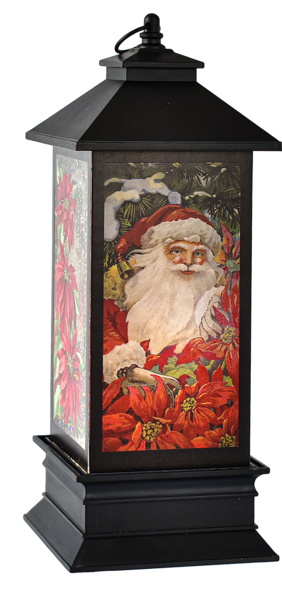LED Light Up Shimmer Santa with Poinsettias  Lantern